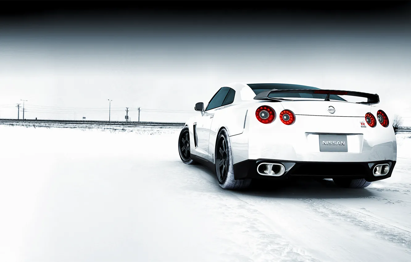Photo wallpaper winter, snow, Nissan GTR Snowy Field