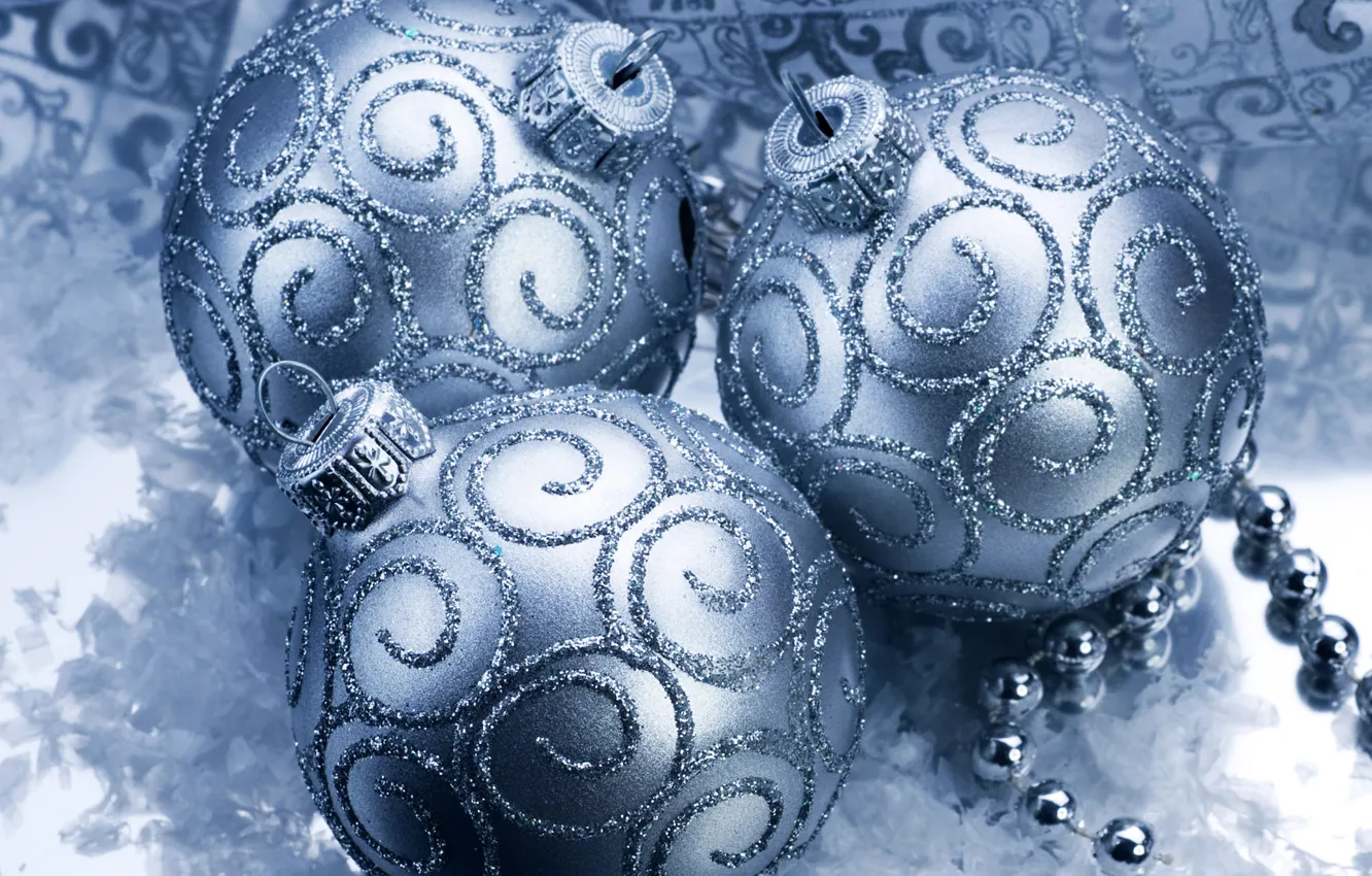 Photo wallpaper balls, decoration, holiday, blue, sequins