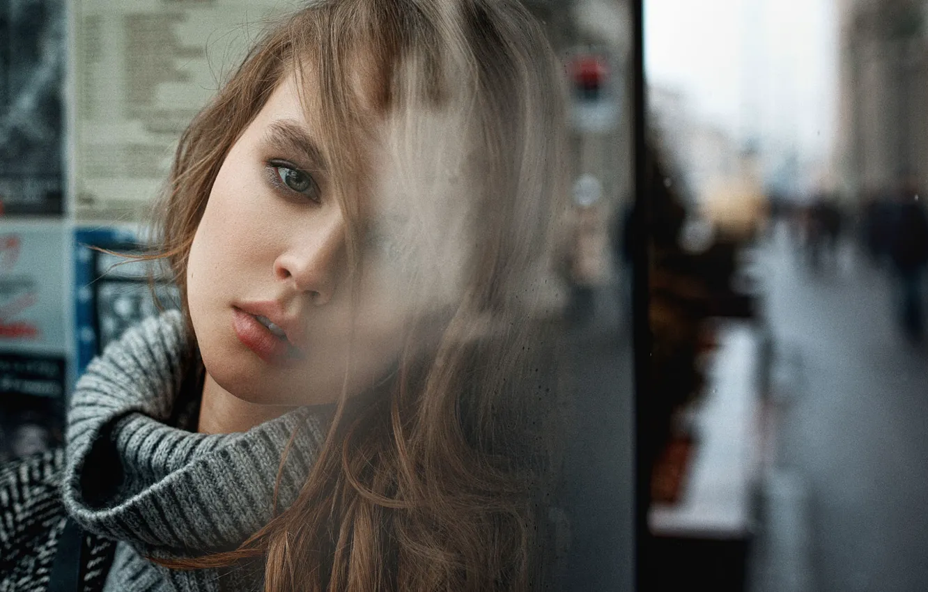 Photo wallpaper look, glass, girl, model, beautiful, Anastasia Shcheglova