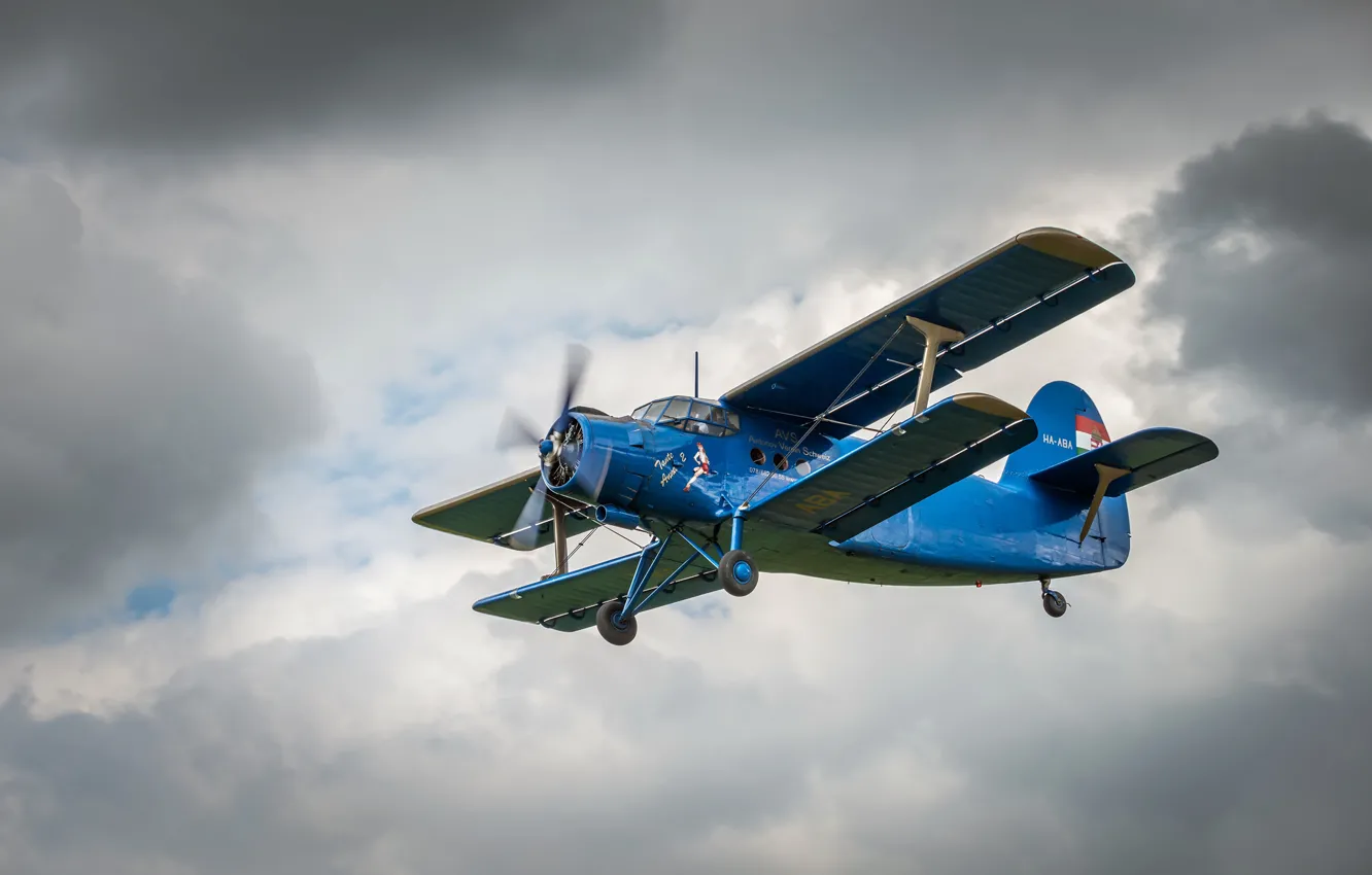 Photo wallpaper clouds, the plane, maize, legend, Antonov, biplane, An-2