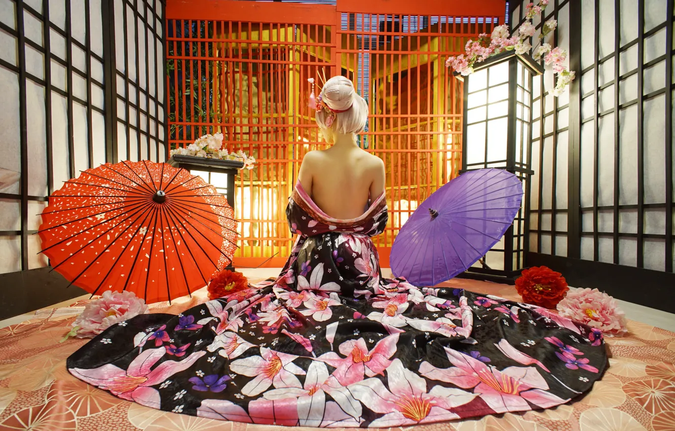 Photo wallpaper style, umbrella, body, back, Asian