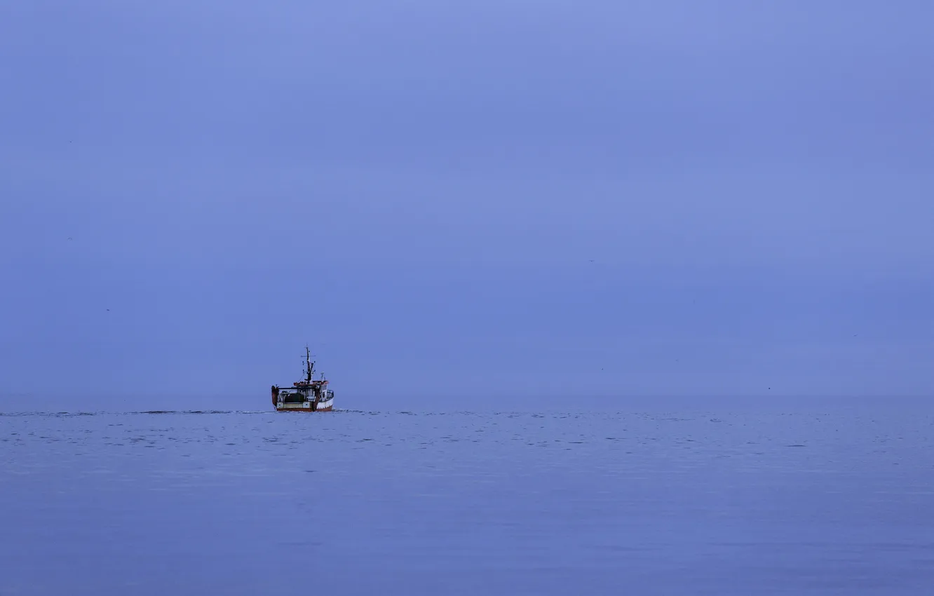 Photo wallpaper sea, the sky, blue, boat, fishing, horizon, infinity