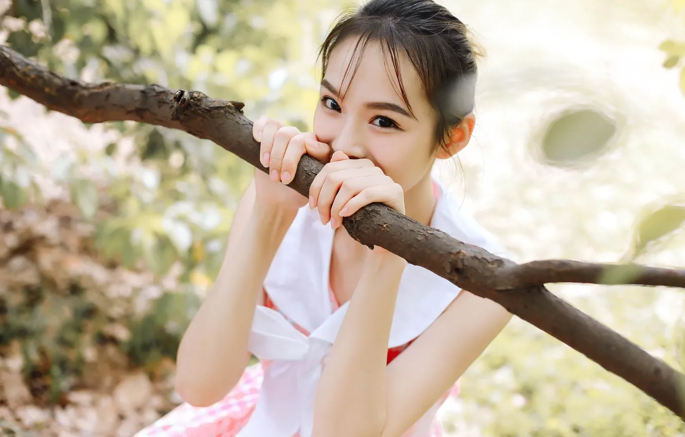 Photo wallpaper woman, smile, beautiful, tree, model, pretty, asian, cute