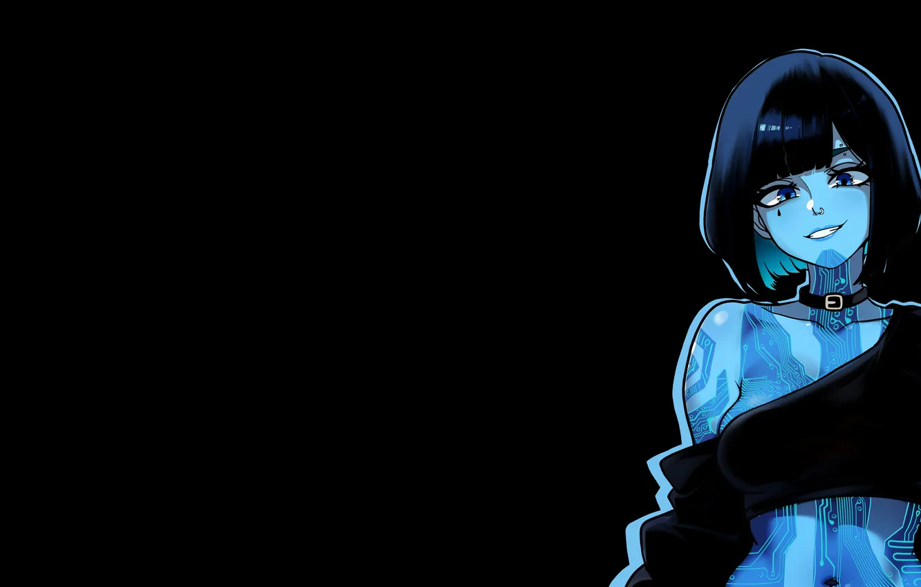 Photo wallpaper anime, Halo, black background, Halo, anime, Cortana, anime girls, Cortana
