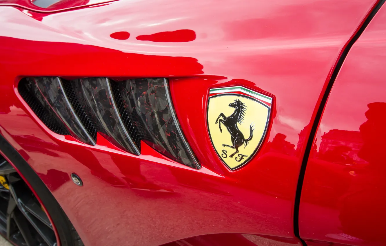Photo wallpaper red, wing, Ferrari, emblem