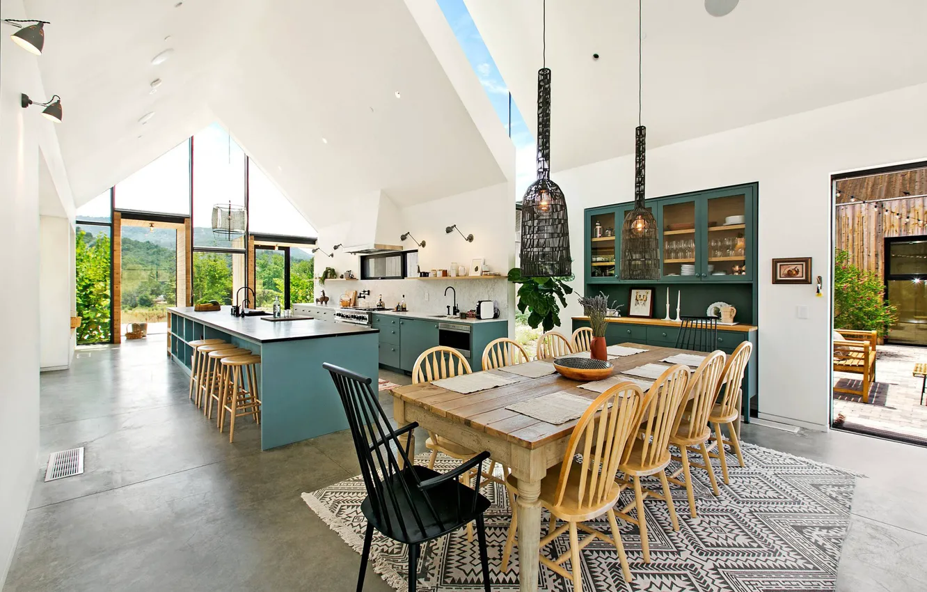 Photo wallpaper interior, kitchen, dining area, Ojai Farmhouse