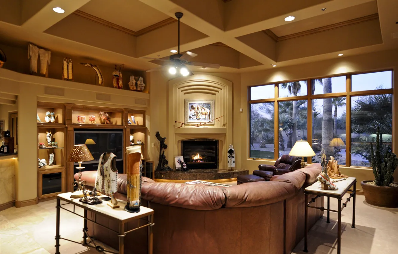 Photo wallpaper design, style, palm trees, sofa, lamp, home, picture, chair