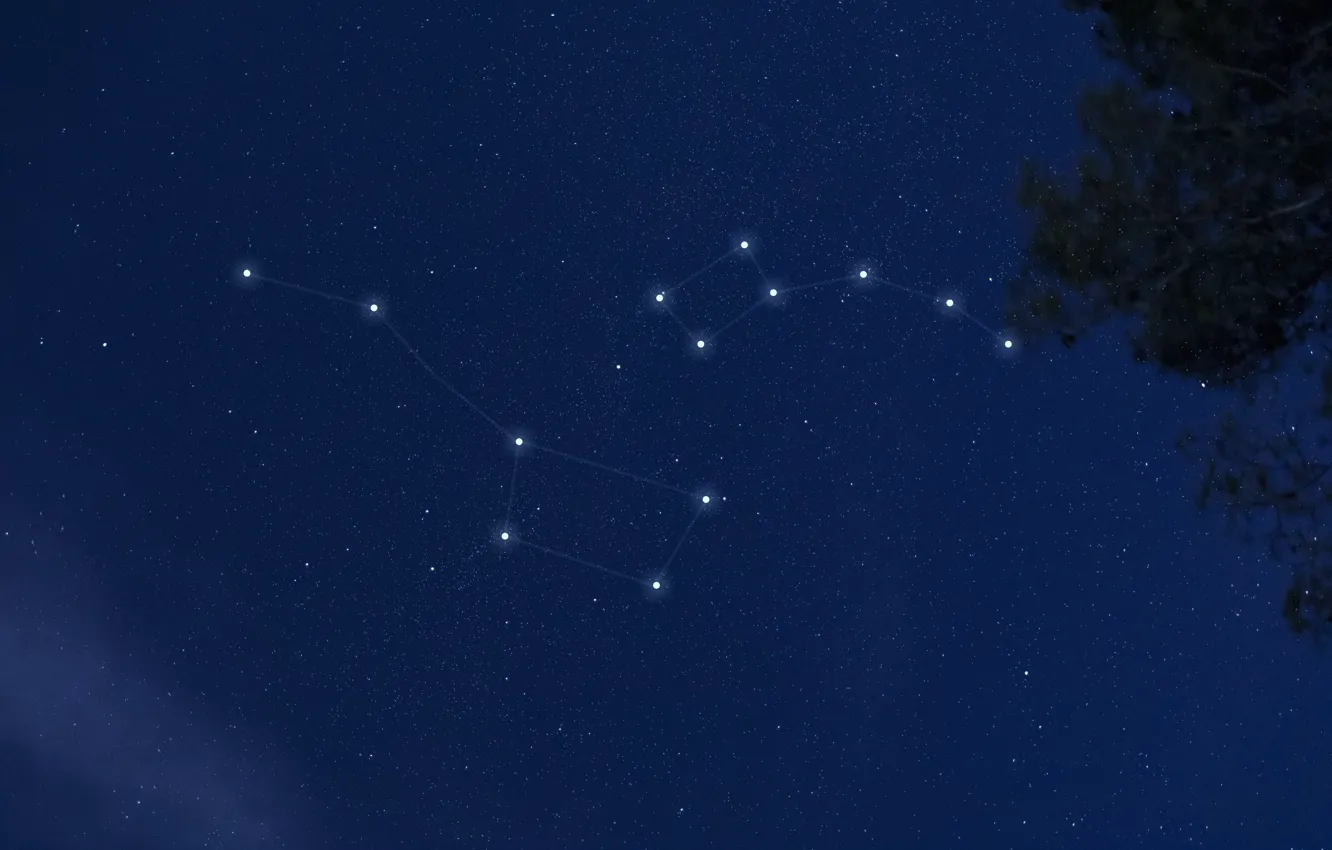 Photo wallpaper space, stars, night, lights, constellation, bucket, starry sky, The Little Dipper