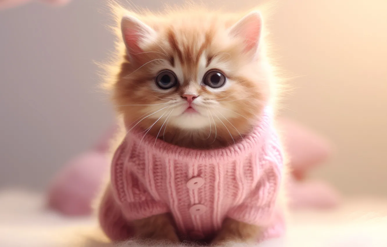 Photo wallpaper animals, cats, digital art, fur, whiskers, sweater, depth of field, looking at viewer