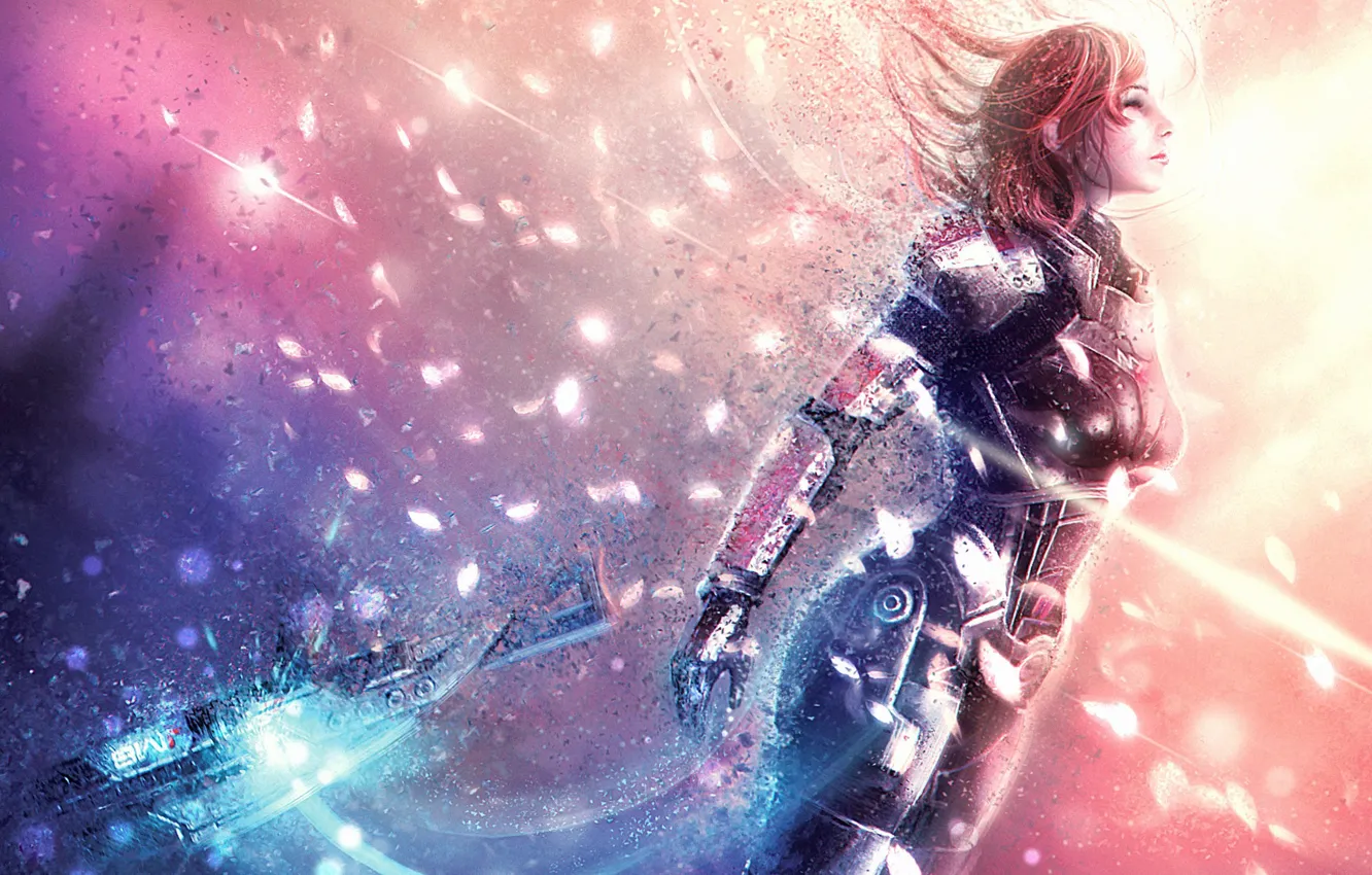 Photo wallpaper weapons, destruction, captain, mass effect 3, Shepard, fanart, female, commander