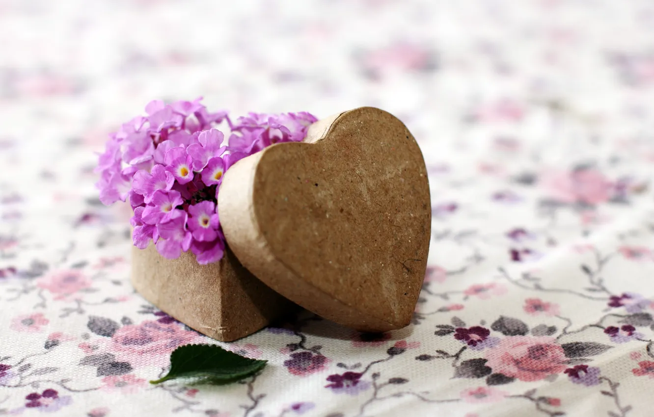 Photo wallpaper purple, flowers, background, Wallpaper, mood, heart, leaf, wooden