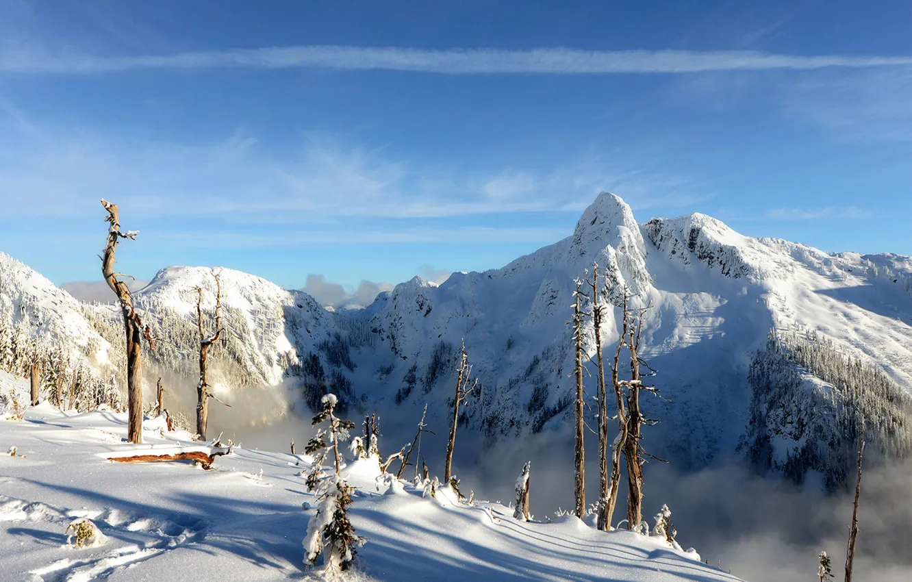 Photo wallpaper winter, the sky, clouds, snow, mountains