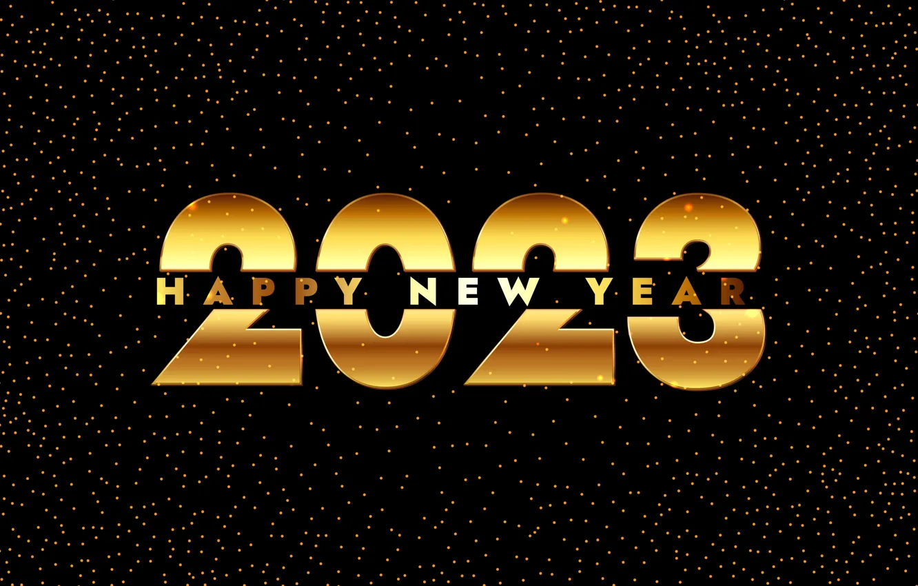 Photo wallpaper the inscription, Shine, new year, point, sequins, figures, gold, black background