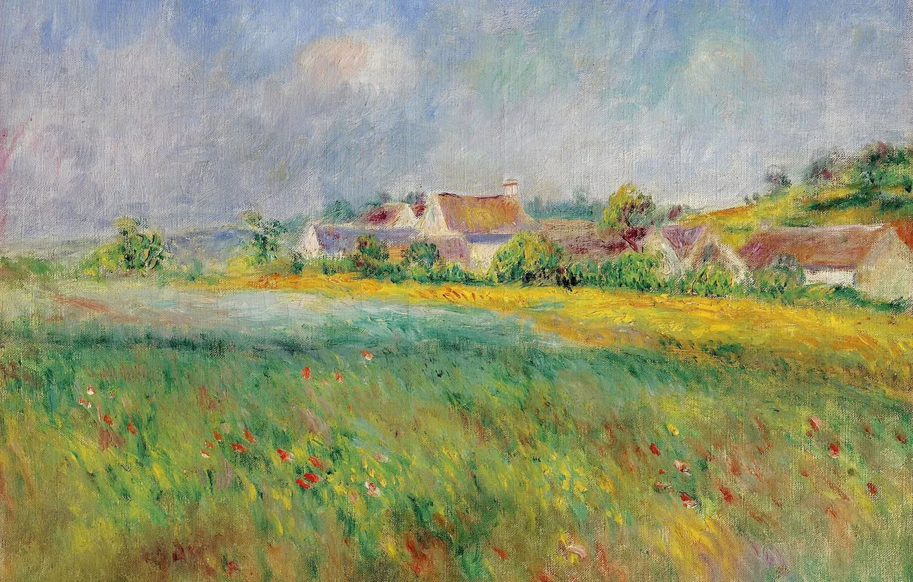 Photo wallpaper landscape, picture, Pierre Auguste Renoir, Pierre Auguste Renoir, The Village Of Boncour