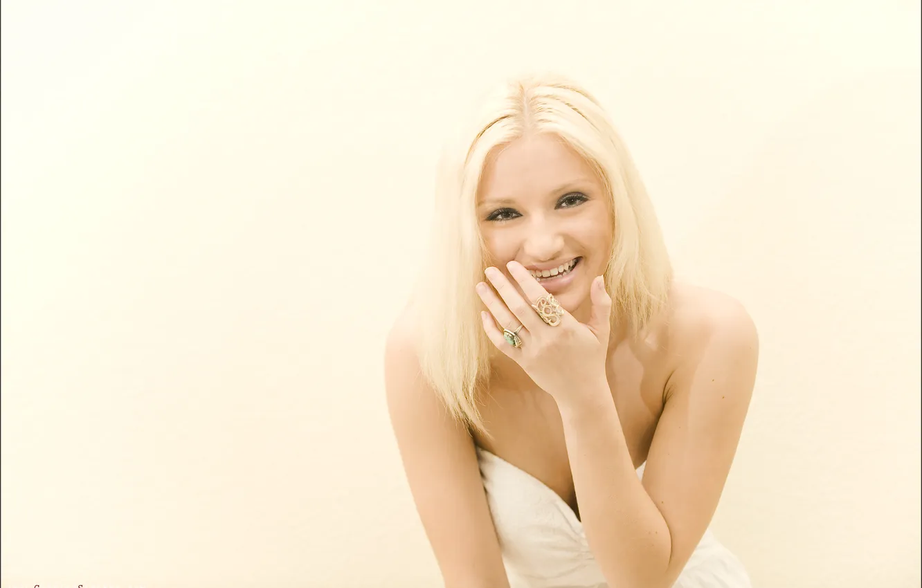 Photo wallpaper girl, laughter, blonde, girl, Charles Siritho