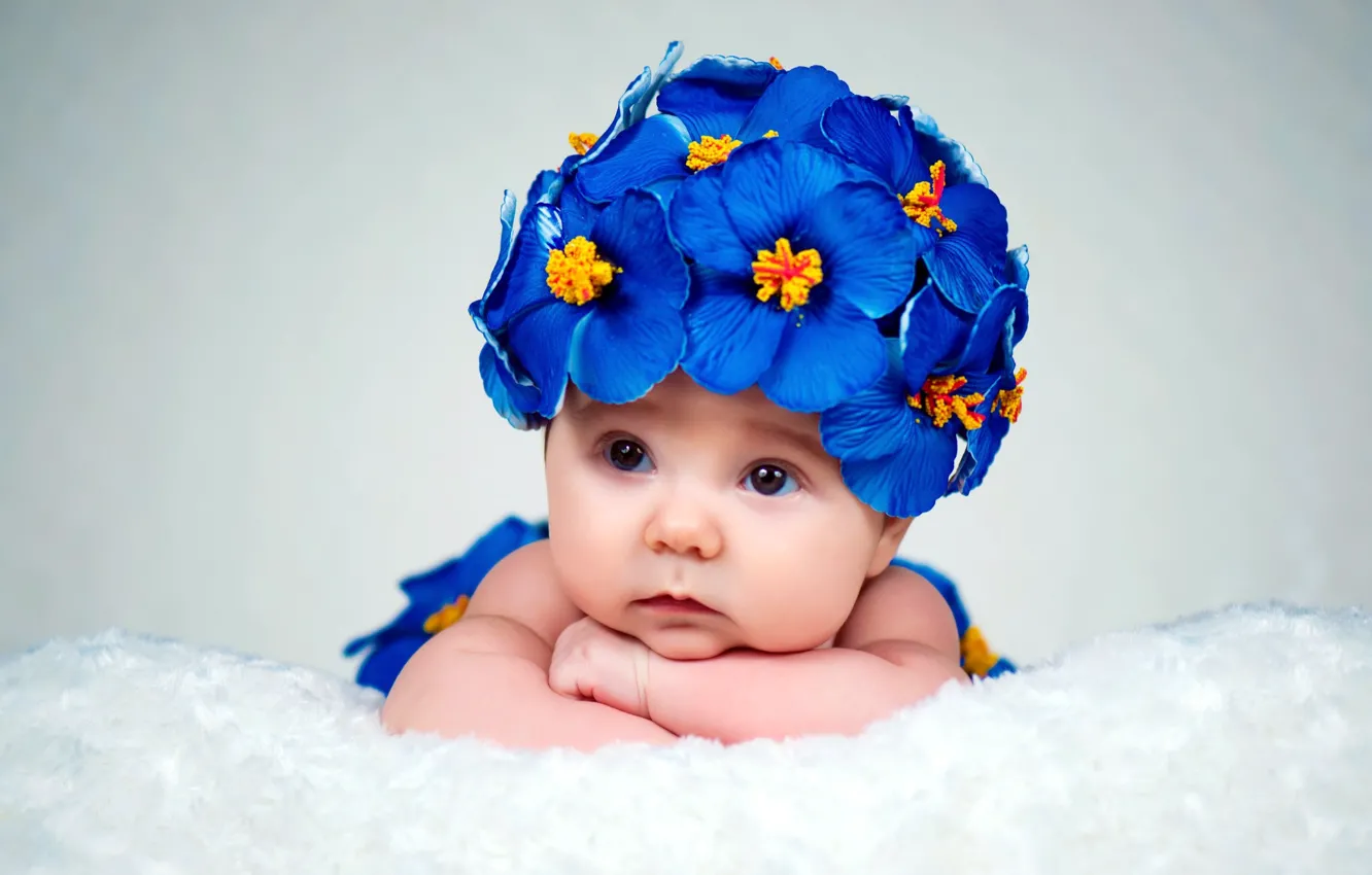 Photo wallpaper flowers, children, girl, baby