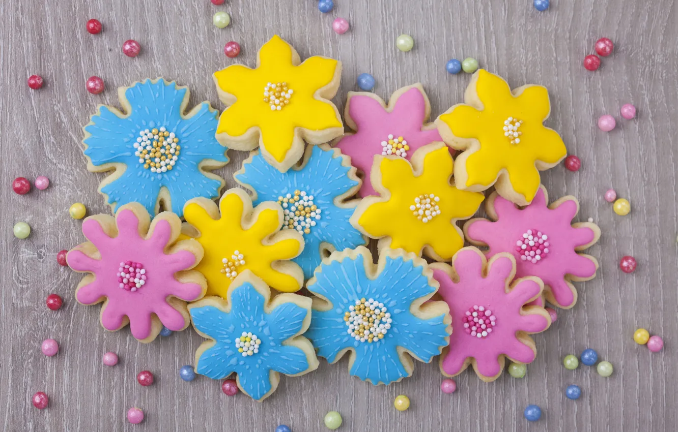 Photo wallpaper flowers, cookies, sugar, blue, flowers, cakes, sweet, sweet