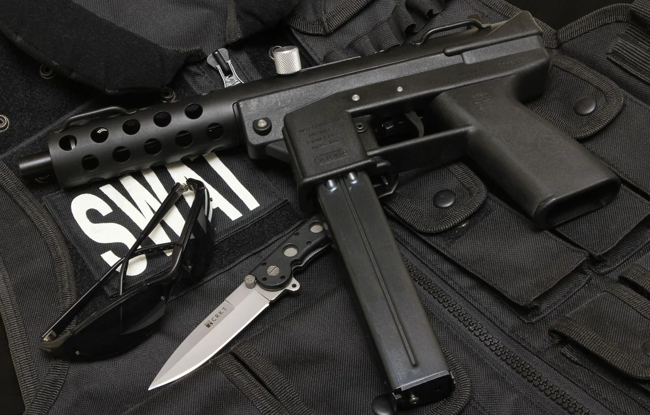 Photo wallpaper gun, knife, gun, pistol, weapon, SWAT, knife, tec9