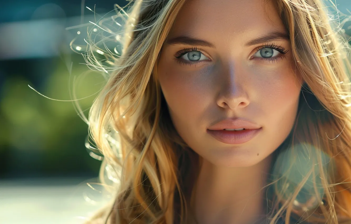 Photo wallpaper look, girl, face, portrait, makeup, blonde, long hair, flowing hair