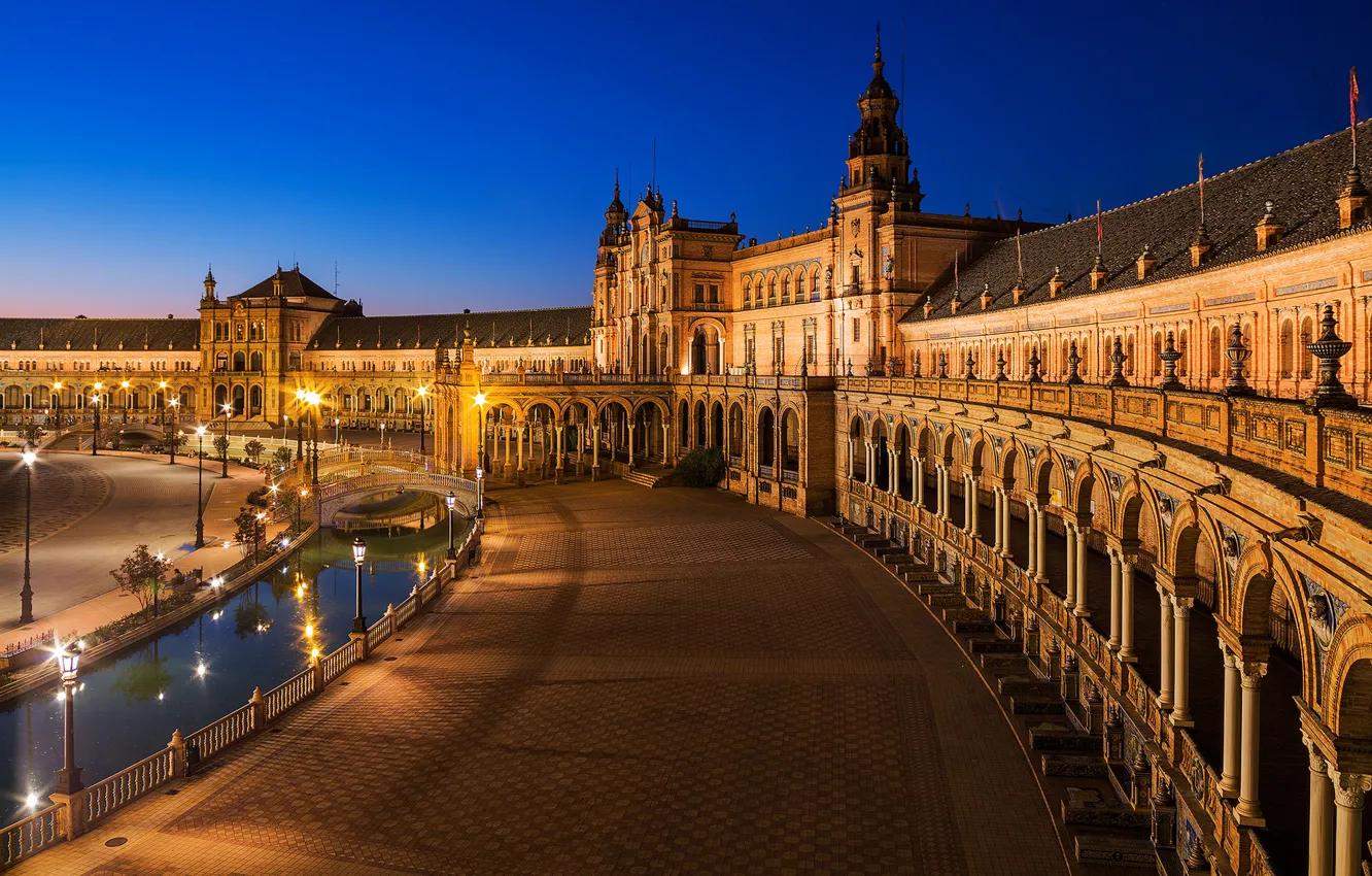 Photo wallpaper the city, the evening, area, architecture, twilight, Spain, Spain, Seville