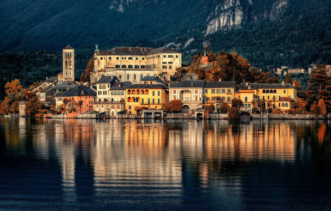 Photo wallpaper lake, building, home, Italy, Italy, Piedmont, Piedmont, Lake Orta
