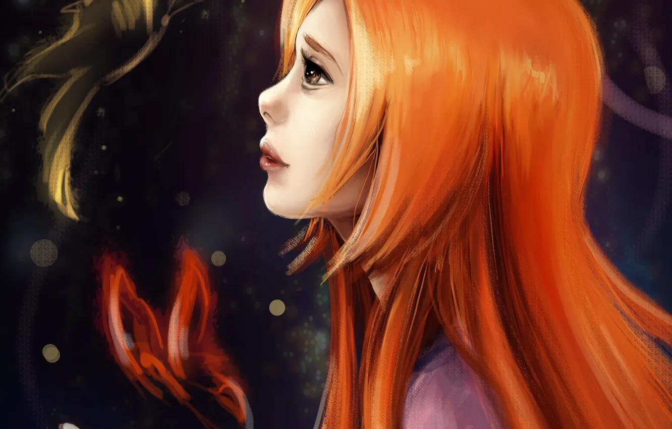 Photo wallpaper girl, butterfly, art, profile, red