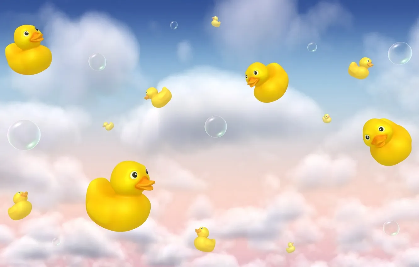 Photo wallpaper bubbles, duck, cloud, children's
