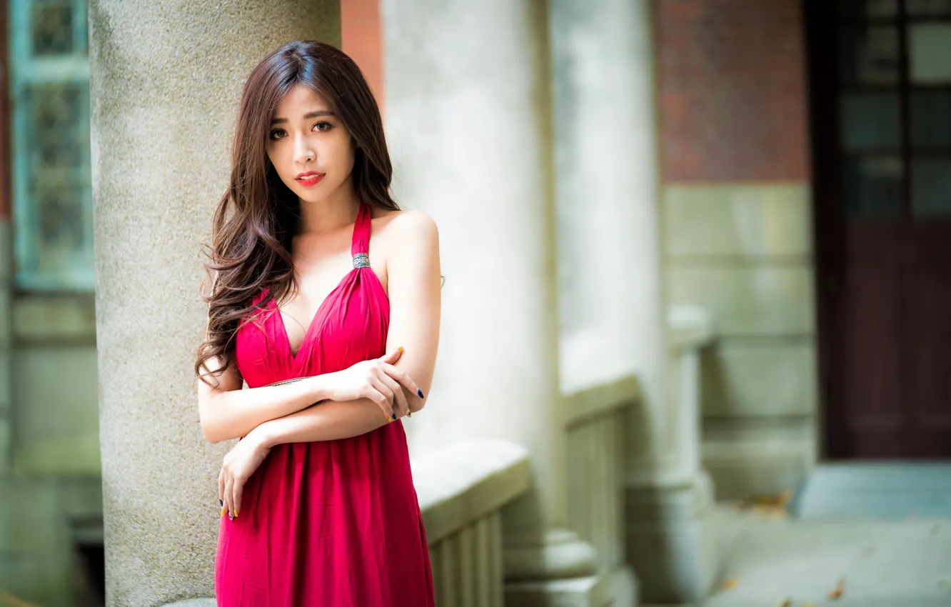 Photo wallpaper girl, dress, Asian, cutie