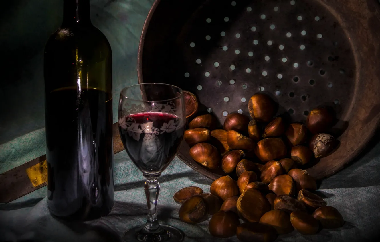 Photo wallpaper wine, food, chestnuts