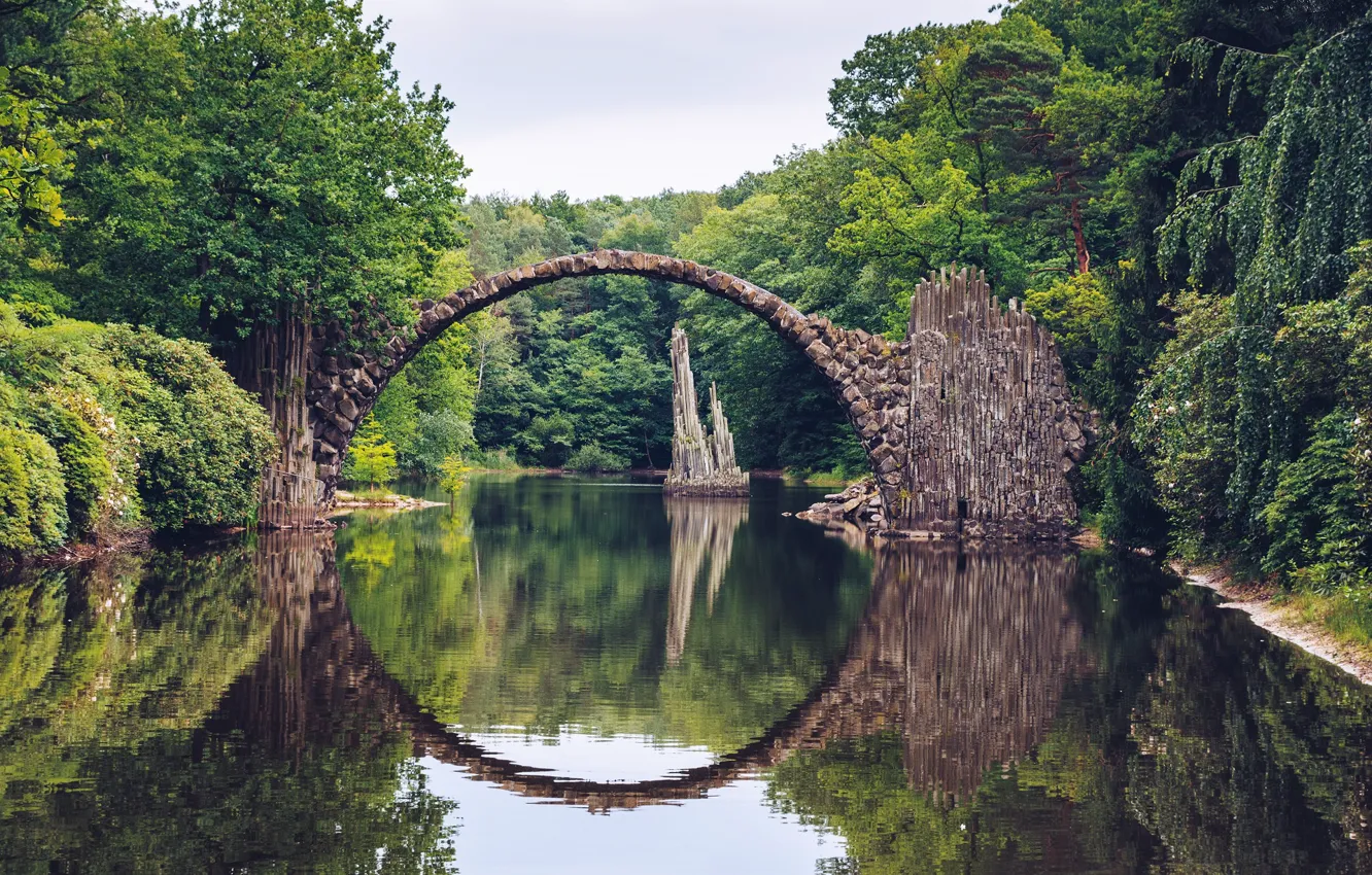 Photo wallpaper water, bridge, nature, round, Germany, Germany, Kromlau, Rakotz bridge