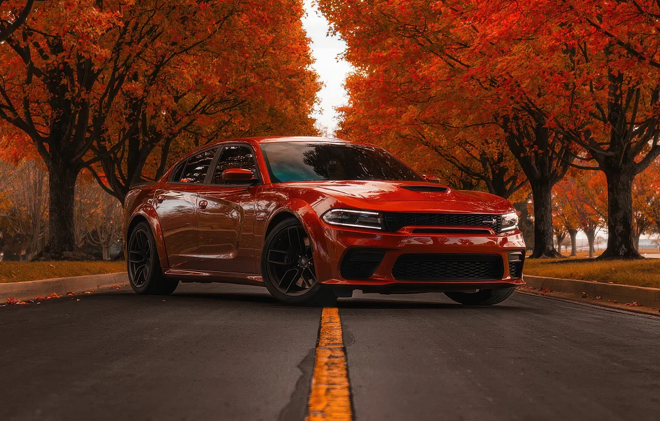 Photo wallpaper red, dodge, challenger, speed, roar