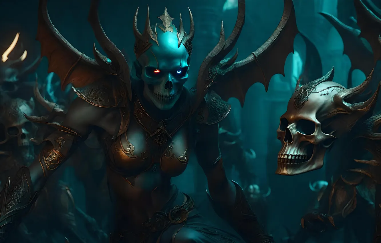 Photo wallpaper girl, skull, the demon