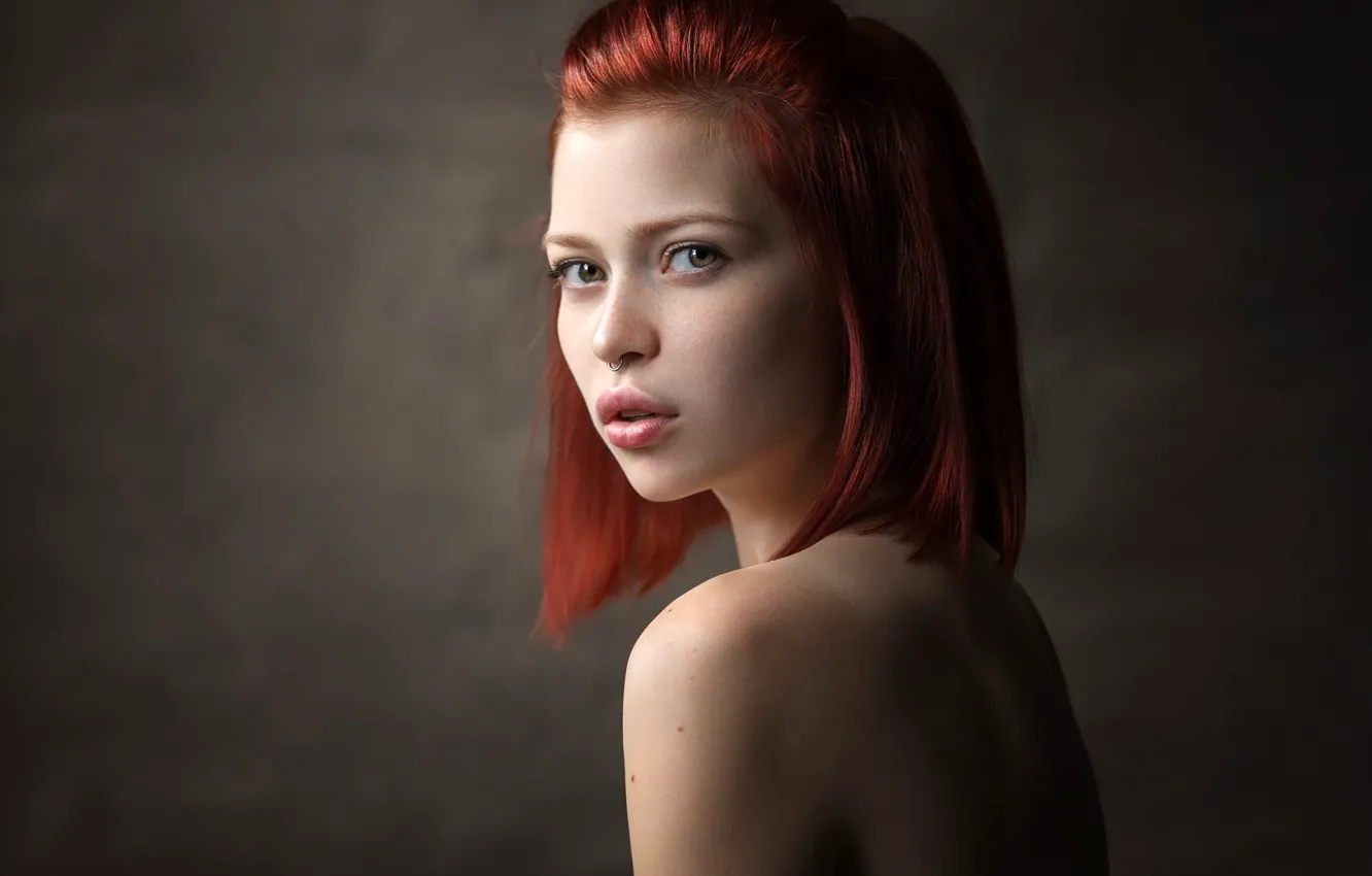 Photo wallpaper look, background, model, portrait, makeup, piercing, hairstyle, redhead