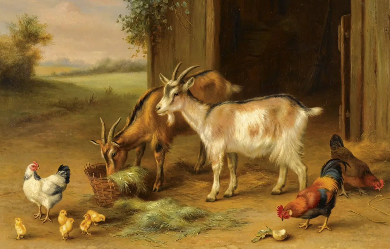 Photo wallpaper 1922, British painter, British painter, A couple of scenes on the farm, Pair of farmyard …