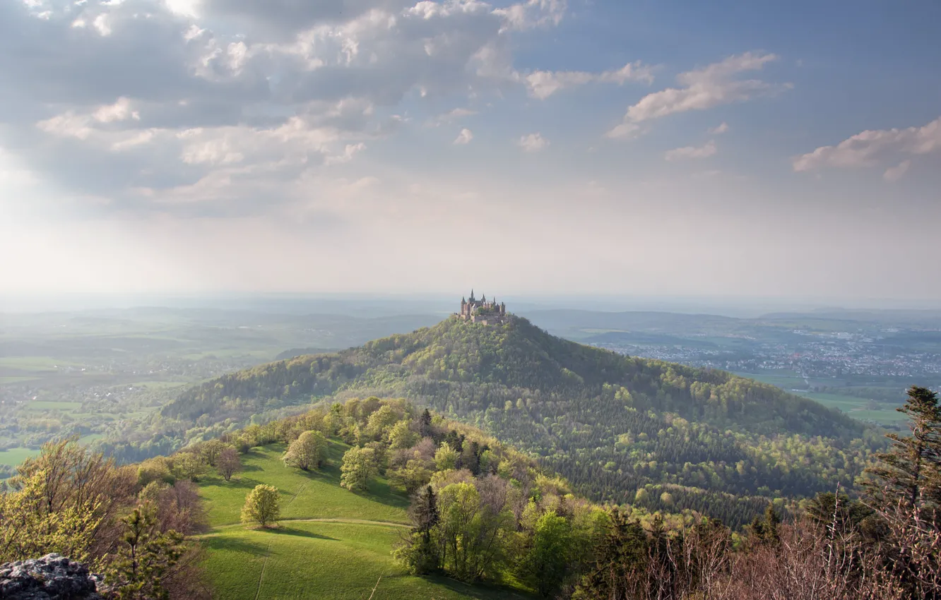 Photo wallpaper forest, mountains, castle, valley, Avalon