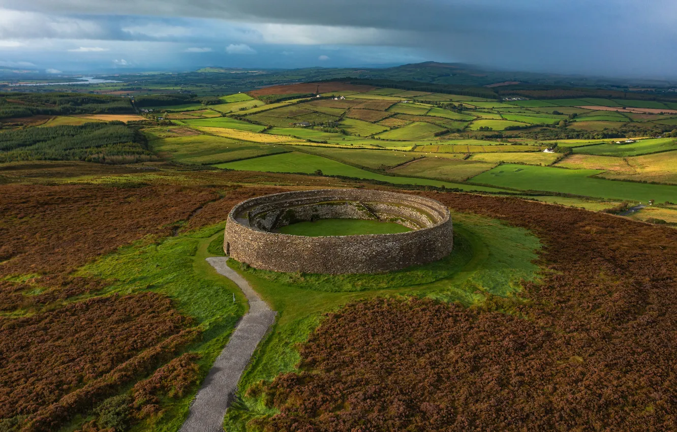 Photo wallpaper Fort, Ireland, Bing, fields, Grianán of Aileach