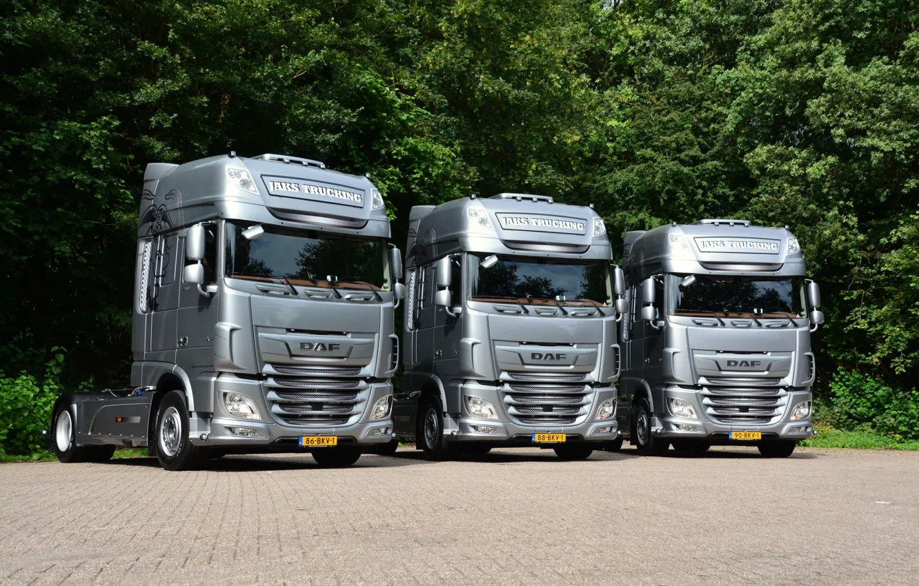 Photo wallpaper trucks, silver, trio