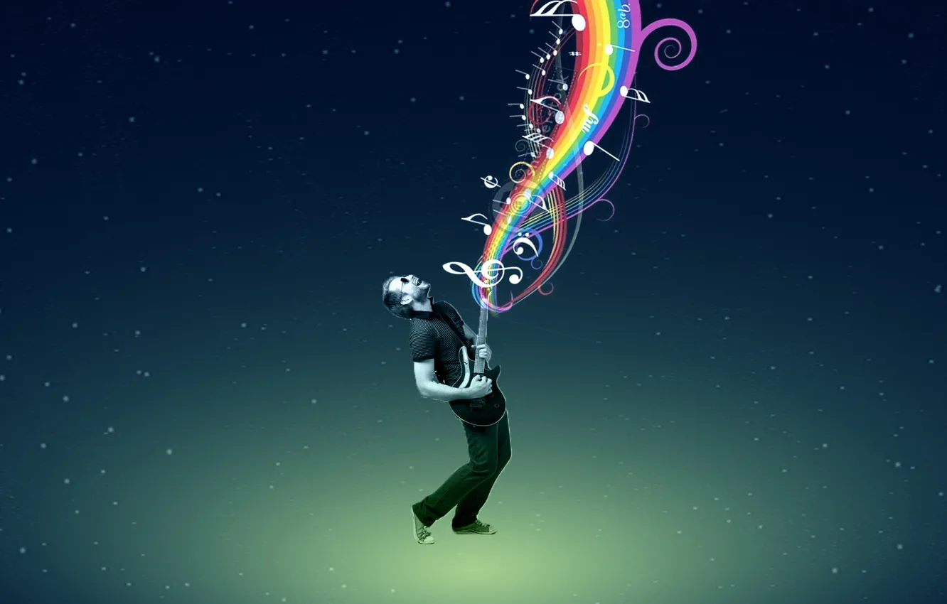 Photo wallpaper notes, guitar, rainbow, male