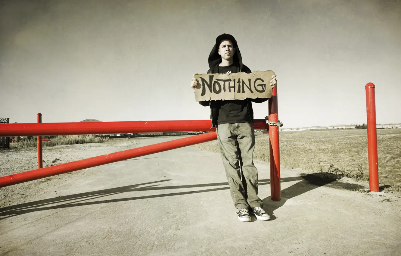 Photo wallpaper road, guy, the barrier, nothing