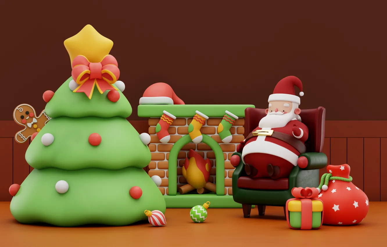Photo wallpaper comfort, rendering, gift, toy, new year, home, chair, Christmas