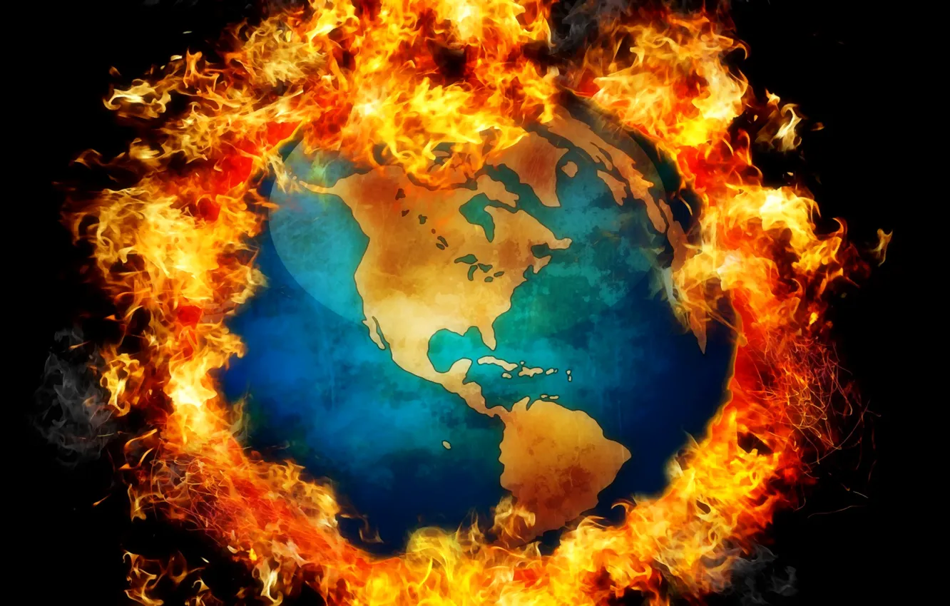Photo wallpaper fire, flame, earth, planet