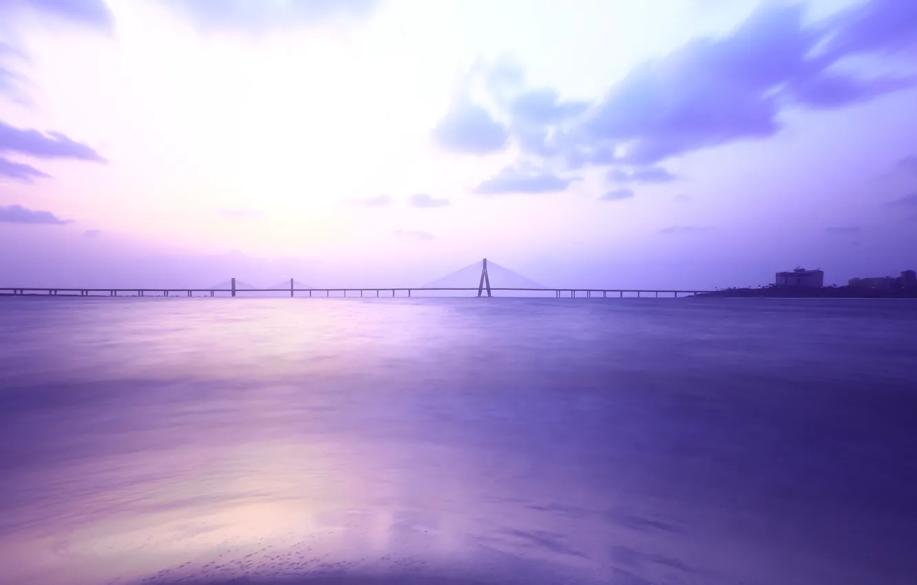 Photo wallpaper sky, bridge, water, clouds, India, long exposure, Shivaji Park, Dadar