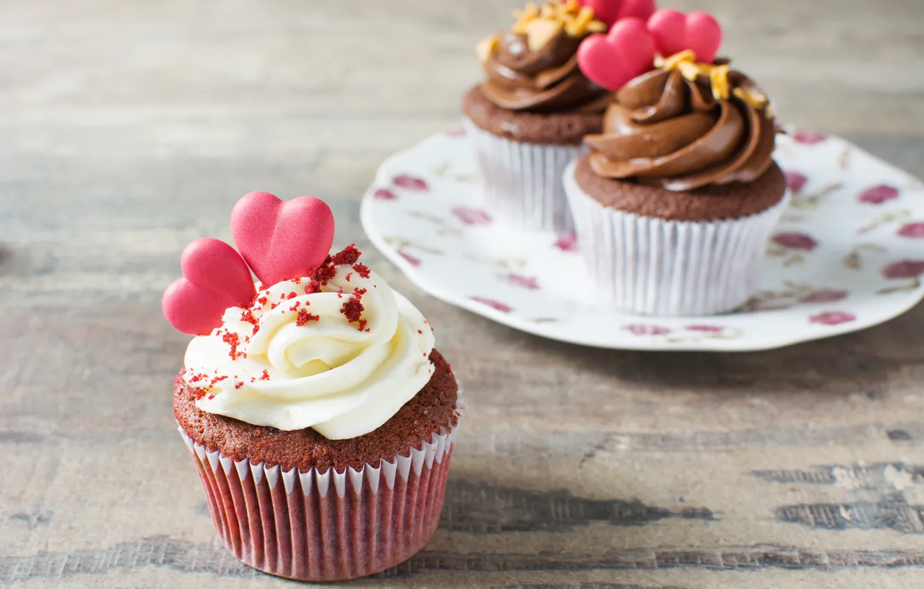 Photo wallpaper chocolate, hearts, cake, sweet, decor, cupcakes, sweets