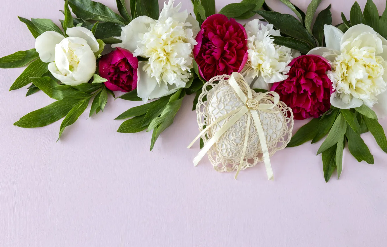 Photo wallpaper flowers, heart, white, pink, flowers, romantic, hearts, peonies