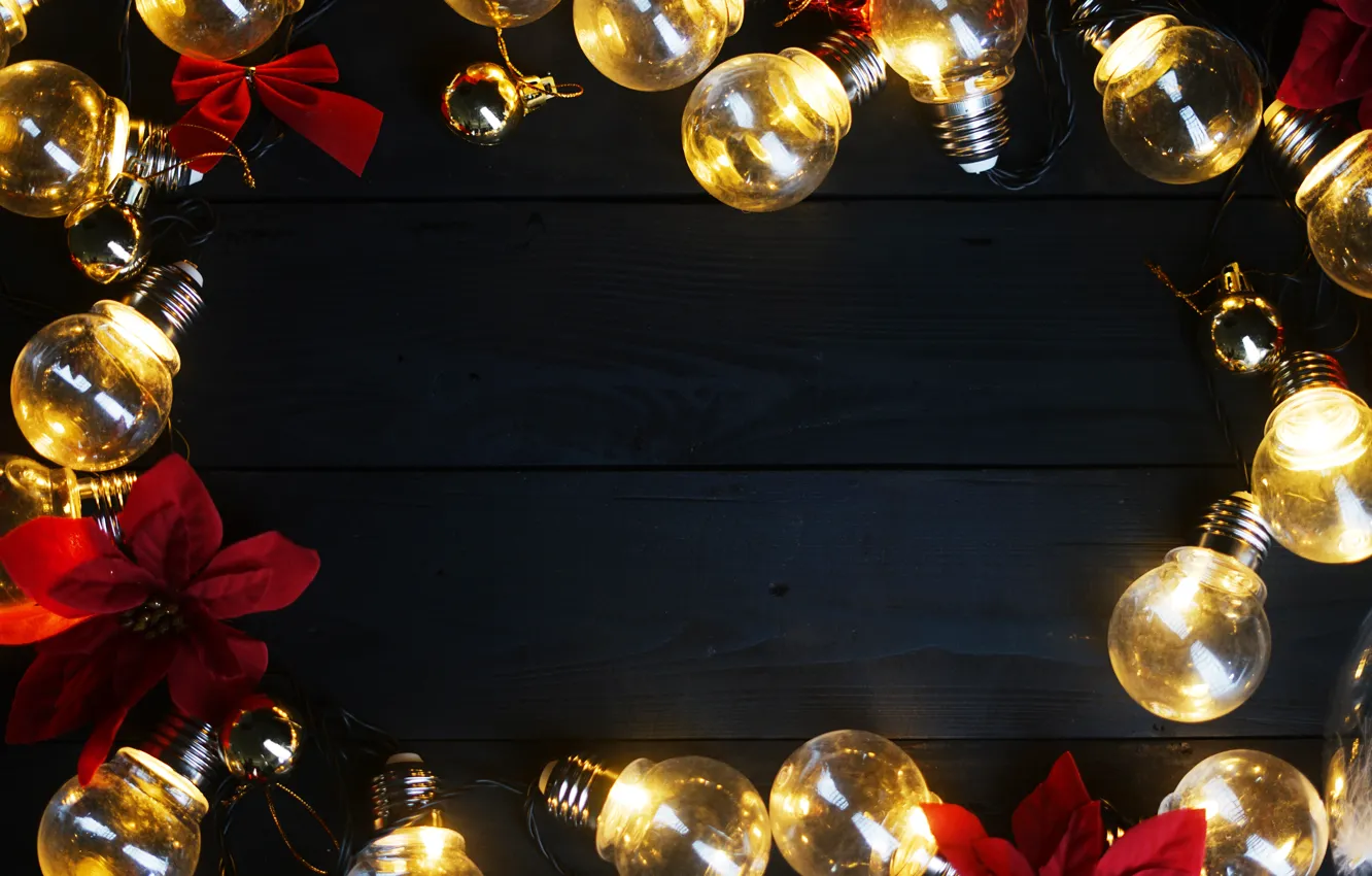 Photo wallpaper decoration, lights, New Year, Christmas, Christmas, light bulb, wood, New Year