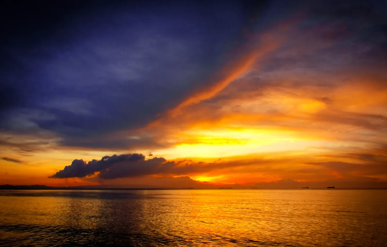 Photo wallpaper sea, the sky, sunset, ships, horizon, Venezuela, Venezuela, The Caribbean sea
