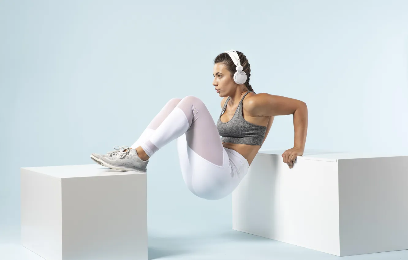 Photo wallpaper woman, young, headphones, exercising