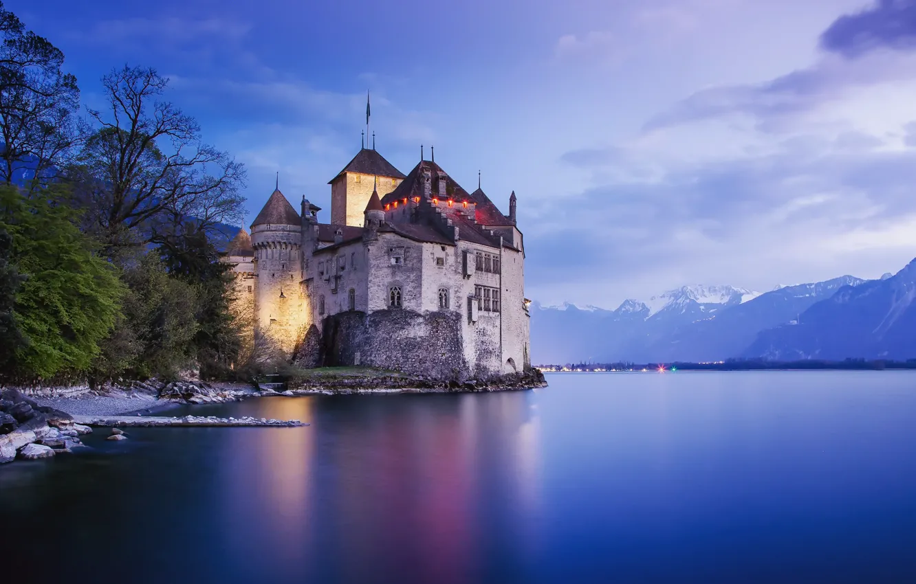 Photo wallpaper lake, castle, shore
