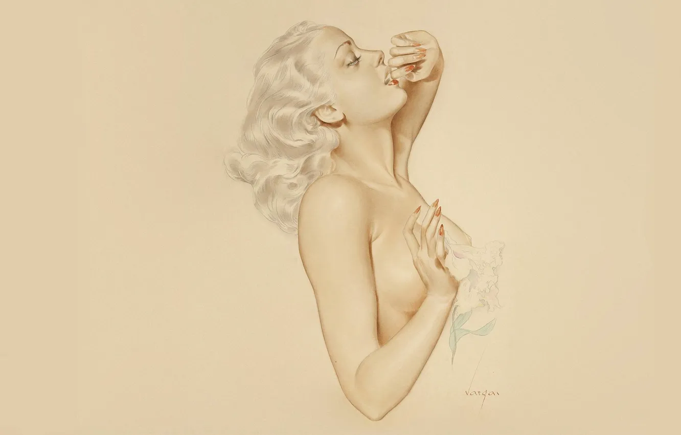 Photo wallpaper flower, erotic, girl, background, figure, blonde, painting