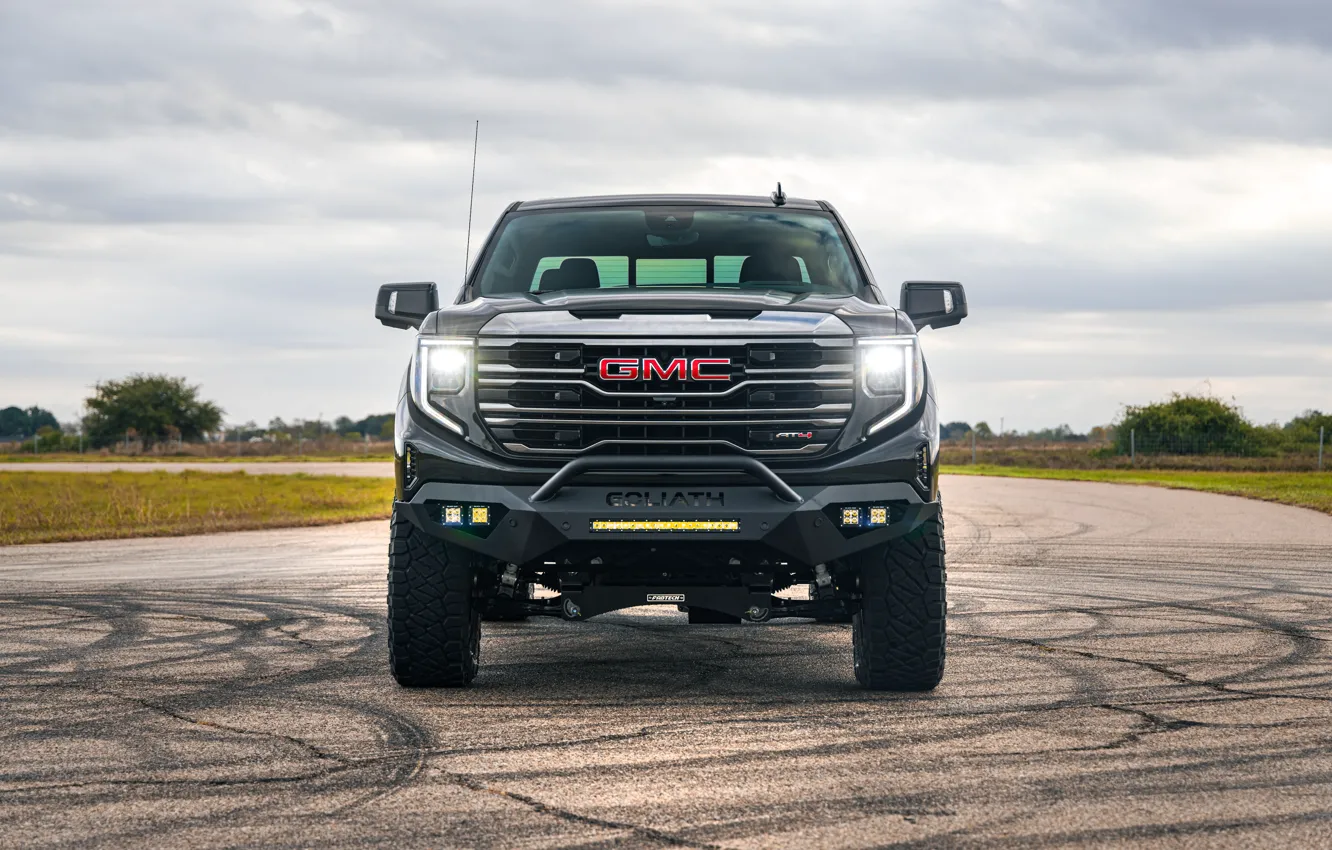 Photo wallpaper front view, GMC, Hennessey, Sierra, Off-Road, 2023, GMC SIERRA AT4, GOLIATH 650
